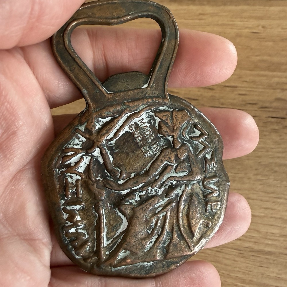 VTG Greek Medallion Apollo Brass Verdigris Bottle Opener Made in Greece Mythical - Picture 5 of 7